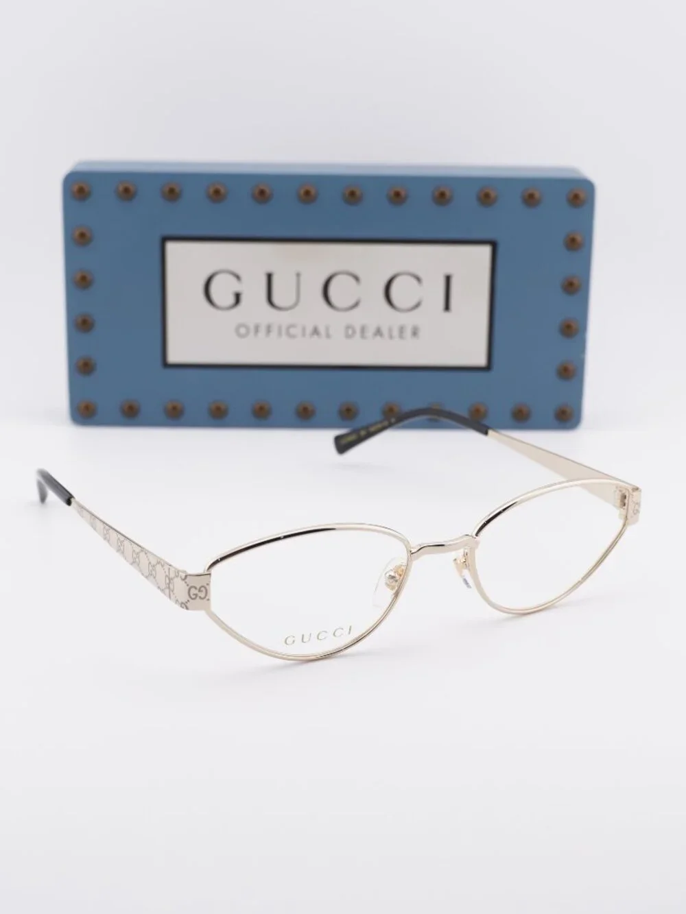 Gucci GG1853O 001 Cat Eye Eyeglasses 54mm - Gold with GG Pattern